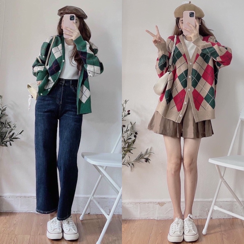 [ÁO CHOÀNG] Cardigan Dáng Hàn Hoạ Tiết Trám, Áo Khoác Len Lông Cừu Siêu Ấm | BigBuy360 - bigbuy360.vn