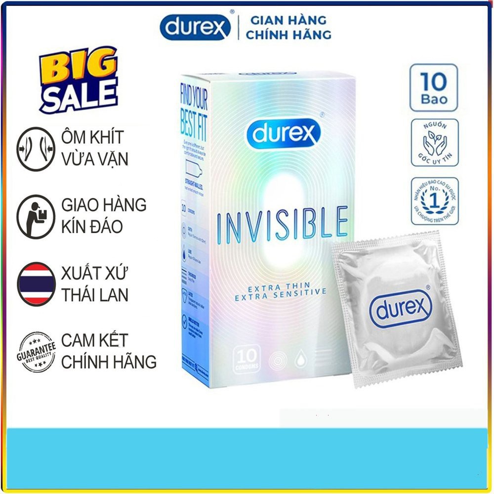 Bao cao su Durex Invisible Extrathin 10 bao siêu mỏng. Tặng kèm hộp 3 cùng loại ( chương trình tặng trong 1 tuần )