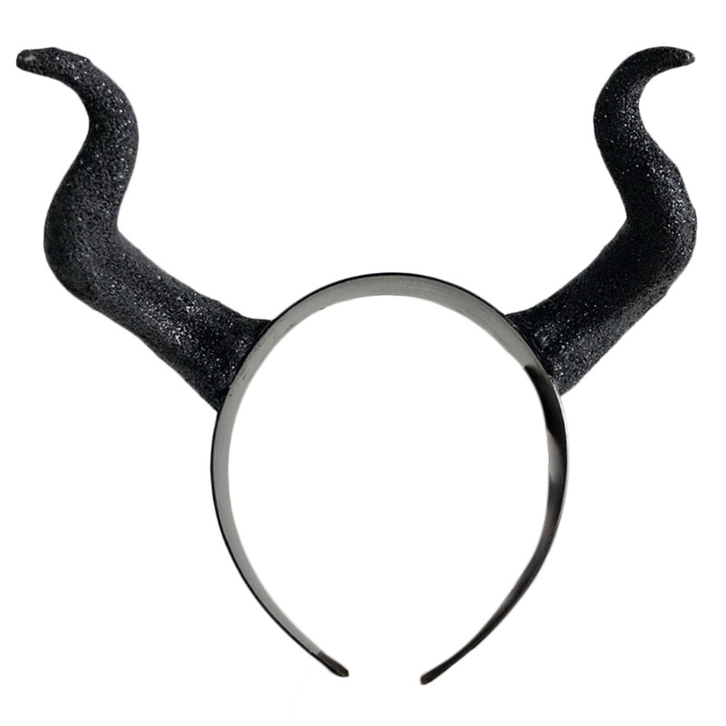 YOI Halloween Witch Black Long Ox Horn Headband Evil Queen Cosplay Glitter Hair Hoop