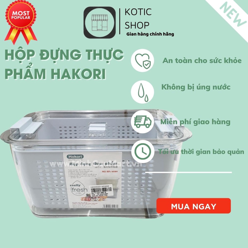 Hộp nhựa đựng rửa thực phẩm thức ăn 2 lớp có nắp Hakori lỗ thoáng khí chất liệu an toàn cho sức khỏe