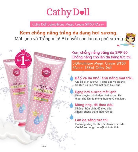 KEM CHỐNG NẮNG TRẮNG DA CATHY DOLL MAGIC CREAM SPF 50 PA+++