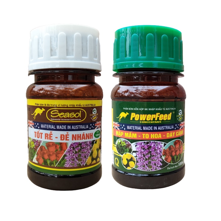 Cặp đôi phân đạm cá Powerfeed và Tảo biển Seasol chai 100ml nhập khẩu Úc tốt cho mọi giai đoạn của cây trồng
