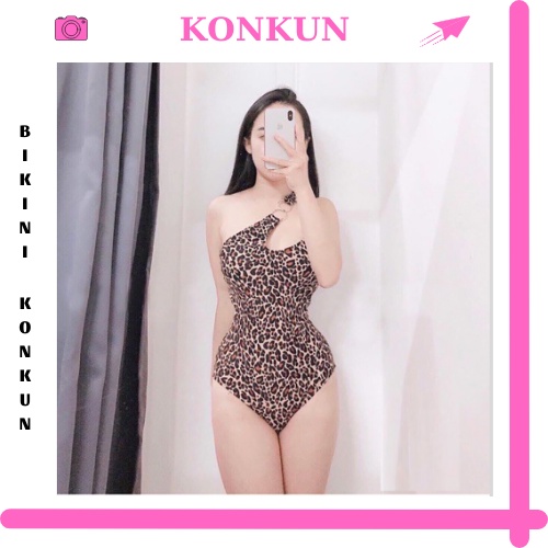 Bikini đồ bơi đi biển liền thân phối khoen lệch vai beo sang chảnh KONKUN MS35-BEO