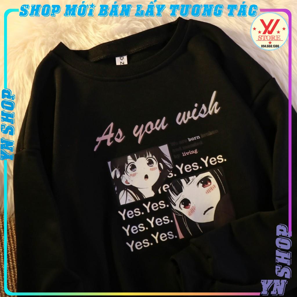 Áo thun tay lỡ nữ  Anime Nhật bản As You wish form rộng unisex ,Áo sweater tay dài nữ chất cotton
