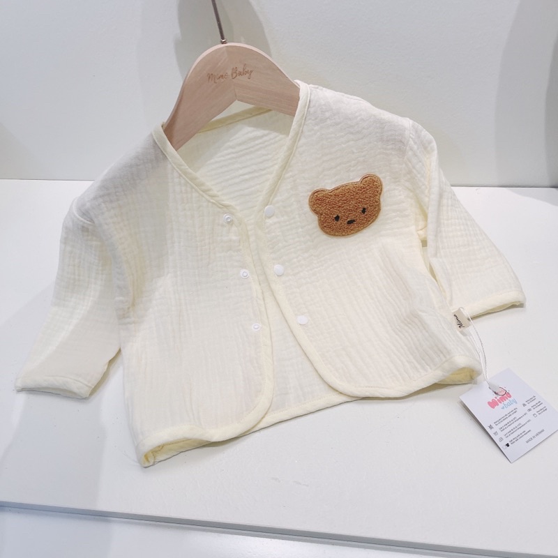 Áo dài tay cổ tim, áo cardigan thu đông đính gấu dễ thương cho bé QA40 Mimo Baby