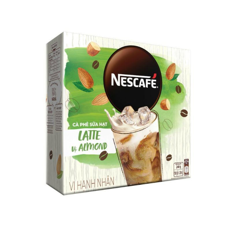 Cà phê hòa tan NESCAFÉ Latte Sữa Hạt Vị Hạnh Nhân (Hộp 10 gói x 24g)