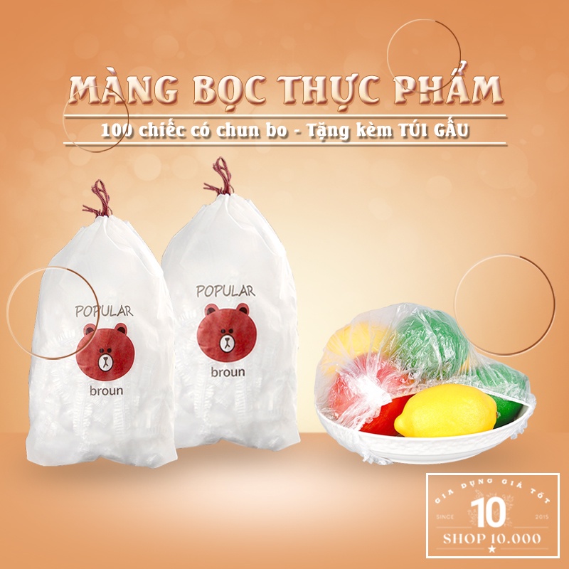 Túi 100 màng bọc thực phẩm co giãn siêu dai có chun - Mũ chụp đầu nilon dùng 1 lần