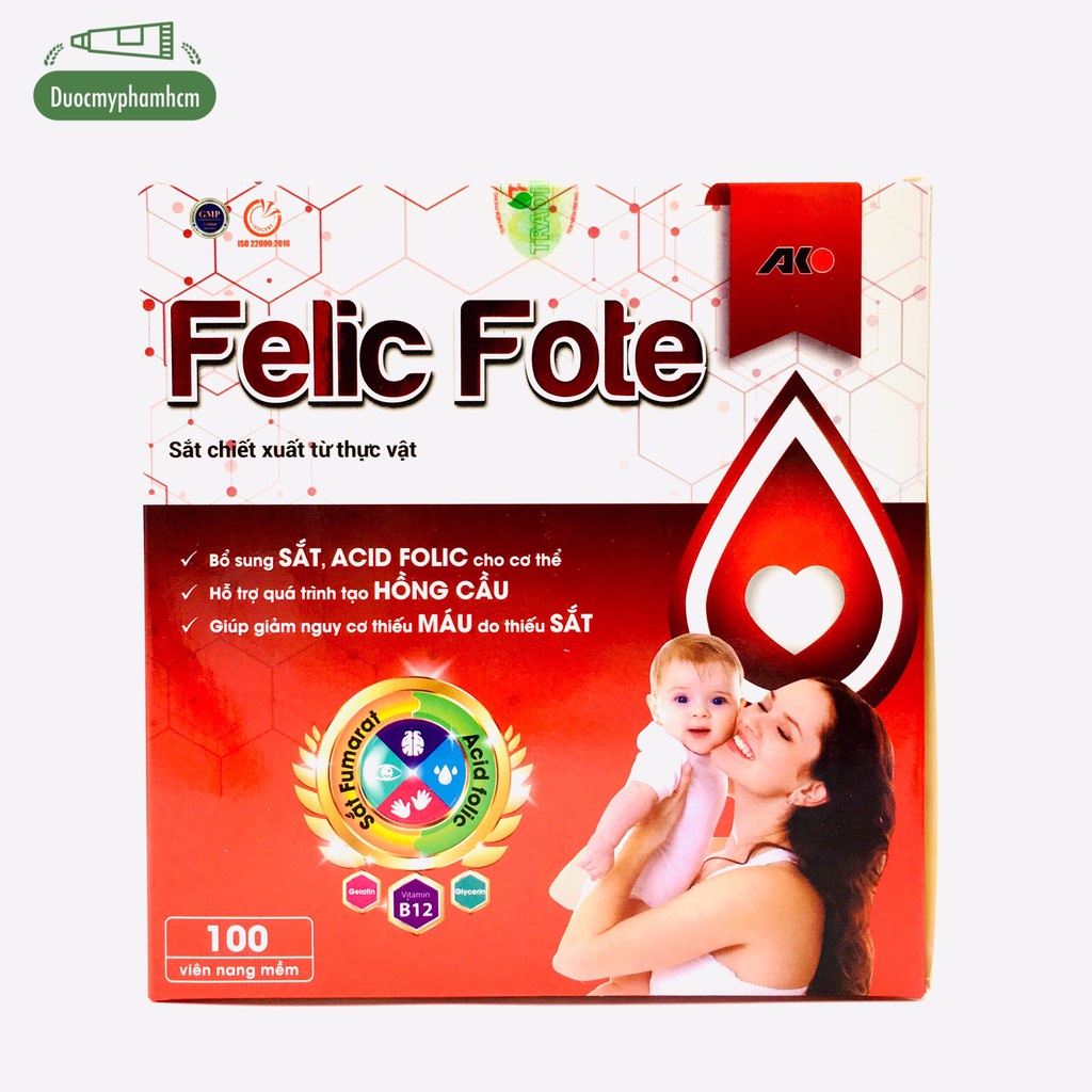 Felic fote bổ sung sắt và acid folic, giảm thiếu máu do thiếu sắt, hỗ trợ quá trình tạo máu, quá trình tạo hồng cầu