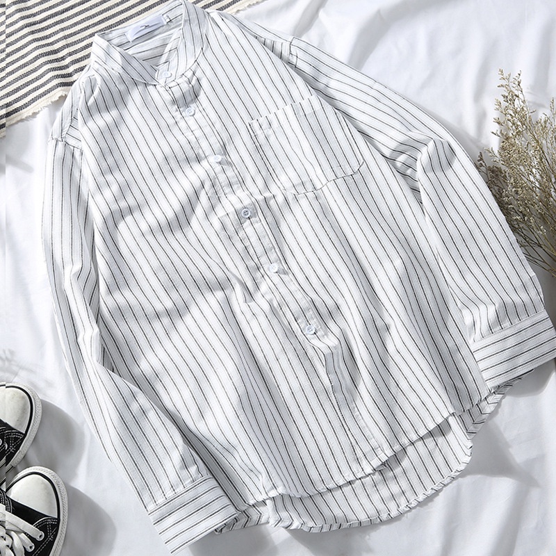 Áo Khoác Sơ Mi Tay Dài Dáng Rộng Kẻ Sọc Trẻ Trung Thời Trang Hè Phong Cách Hàn Quốc Cho Nam