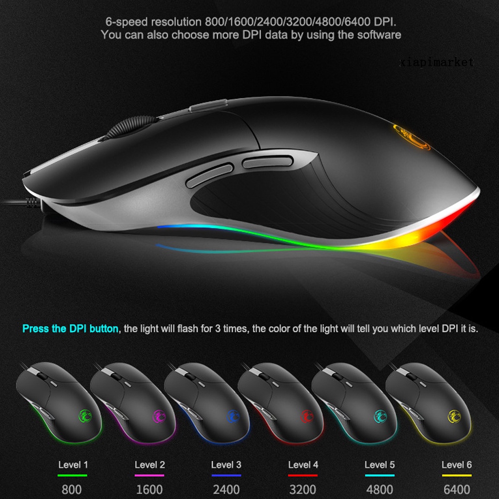 LOP_iMICE X6 Ergonomic 6 Buttons RGB Breathing Light Wired Gaming Mouse for Laptop