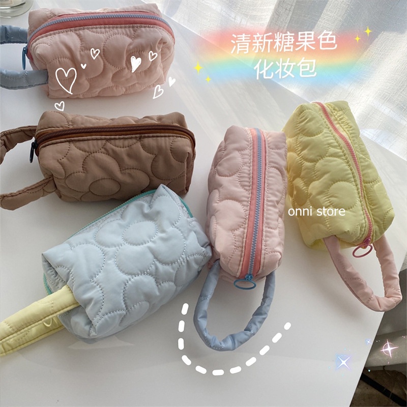 Túi đựng mỹ phẩm nhỏ gọn bằng polyester màu kẹo phong cách Nhật đa năng đáng yêu