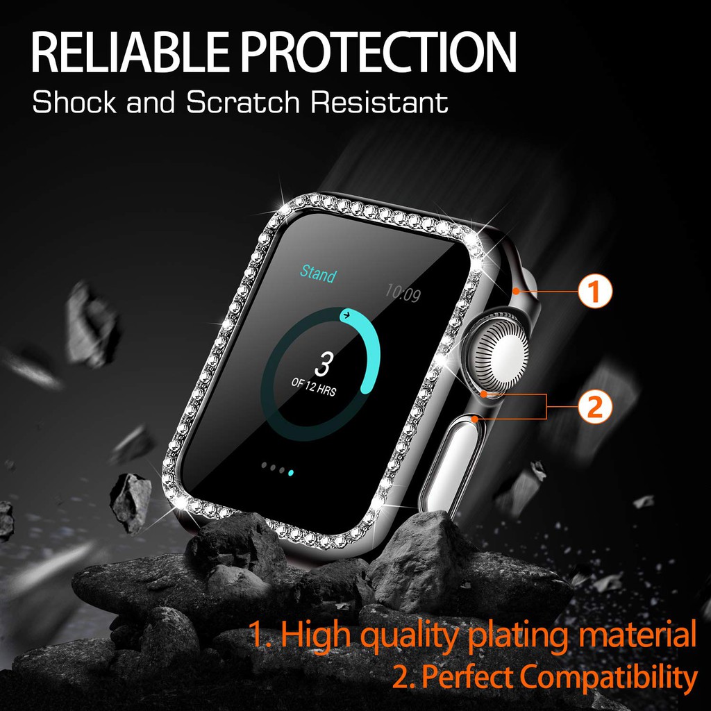 Vỏ Apple Watch Case Shiny Rhinestone PC Plated Hard Protection Cover 38/40/42/44mm cho iWatch Series SE 6 5 4 3 2 1