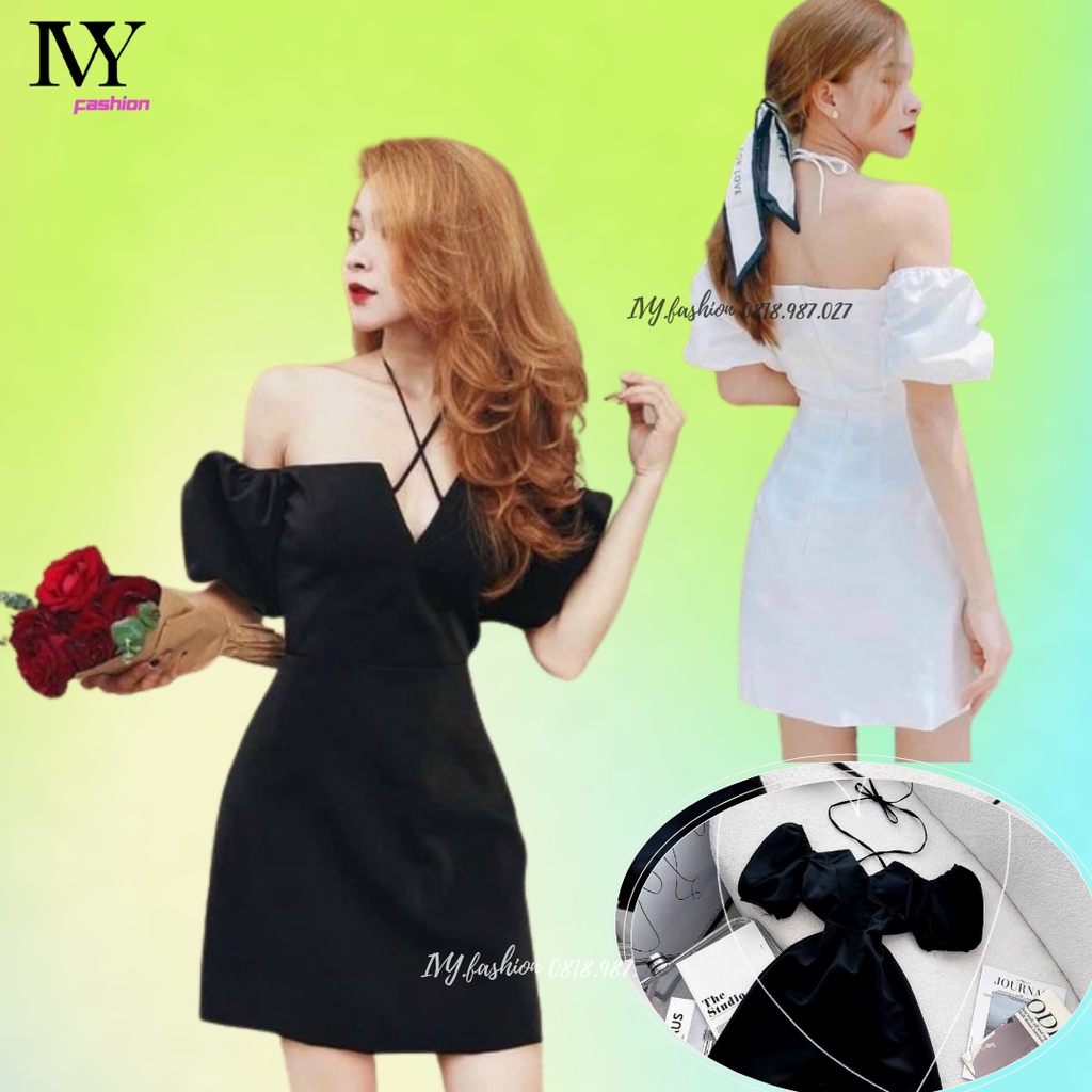 Đầm váy ôm body 🔥tafta mút ngực🔥 tay búp cột dây cổ yếm trễ vai tay con ngắn đen trắng đi biển dự tiệc dạo phố bigs