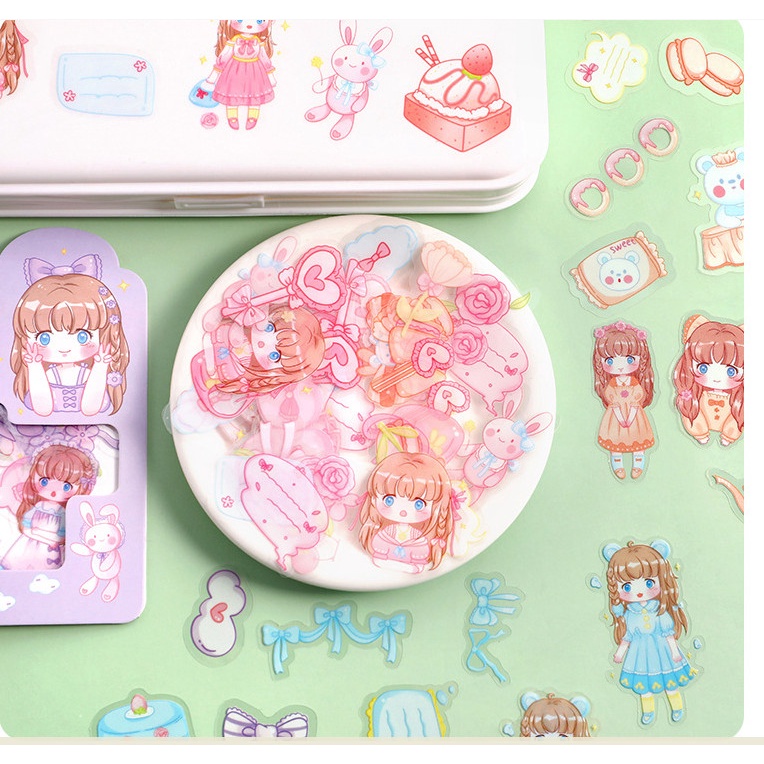 Set 45 Sticker Miếng Dán Trang Trí Nhật Ký Hình Hoạt Hình Dễ Thương
