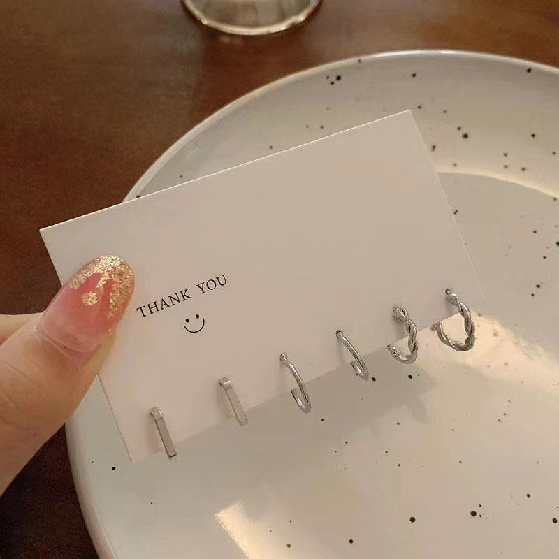 iF YOU Set 3 đôi khuyên tai   dáng tròn mạ bạc thời trang dành cho nữ