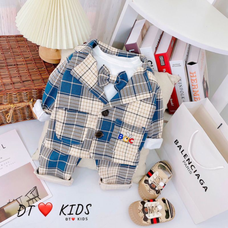Bộ vest kẻ BAC dáng hàn quốc chuẩn soái ca cho bé trai - BVBAC