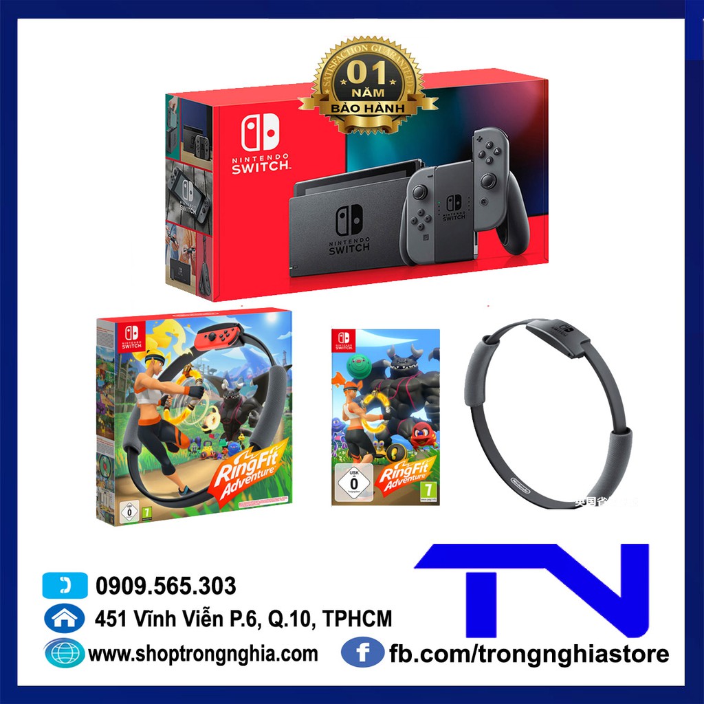 Máy Nintendo Switch V2 + Bộ game Ring fit Adventure - Bảo hành 12 tháng & Tặng dán cường lực