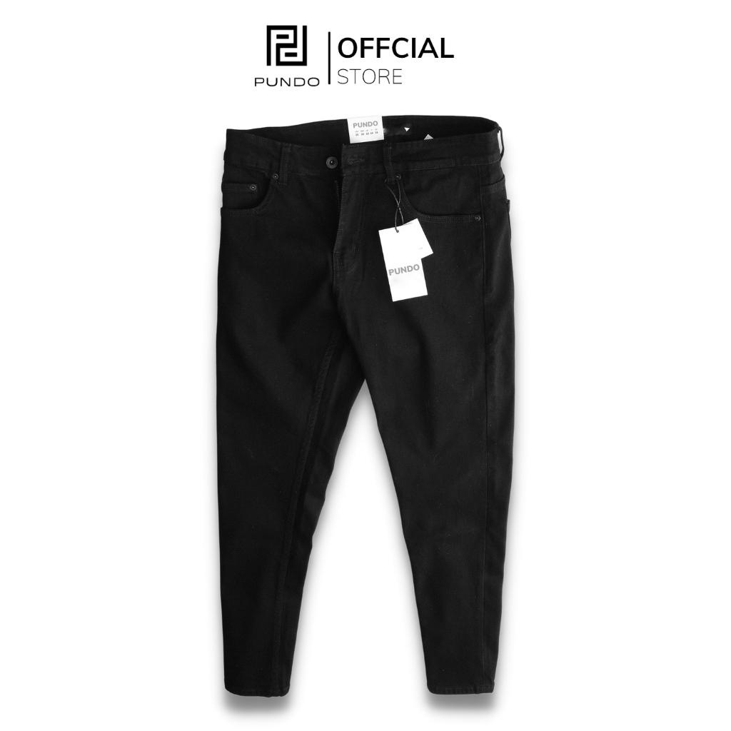 Quần jean dài nam màu đen trơn rách dễ phối chất cotton jean cao cấp PUNDO QJPD04