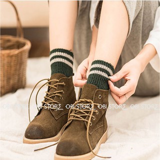 Vớ len cổ cao hai sọc ngang dày dặn - Obistore.V57