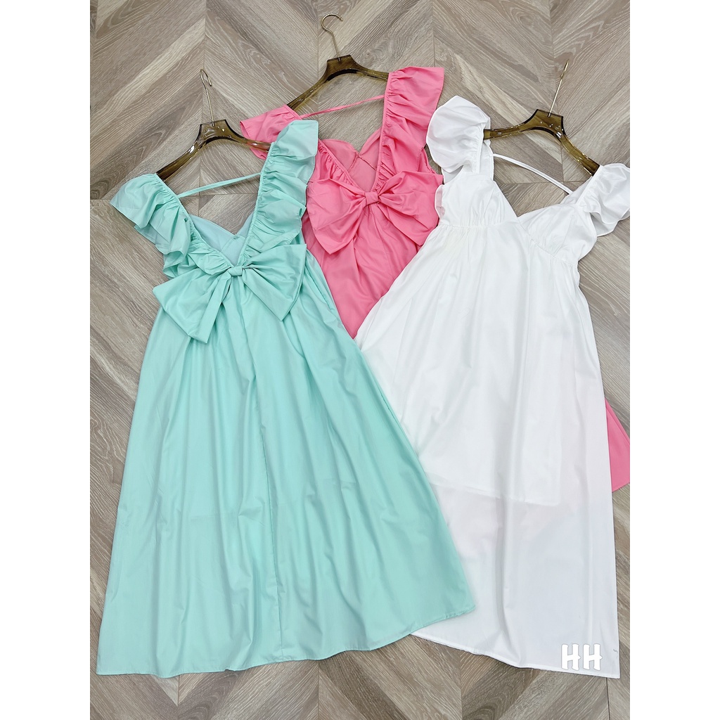 Đầm Nữ 2 Dây Đi Biển Buộc Nơ Sau, Váy Nữ Babydoll Trơn Dáng Dài Xinh Xắn Minxu Shop VAY07
