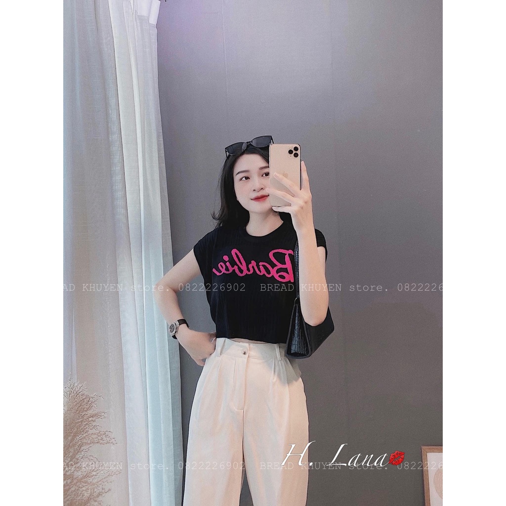ÁO LEN CROPTOP CHỮ BABIER HỒNG