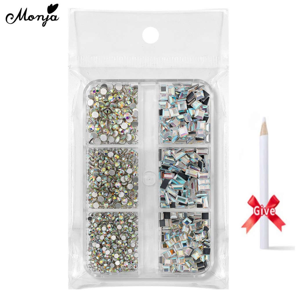 MONJA Bộ Đá Pha Lê Nhiều Kích Cỡ Trang Trí Móng Tay Nghệ Thuật