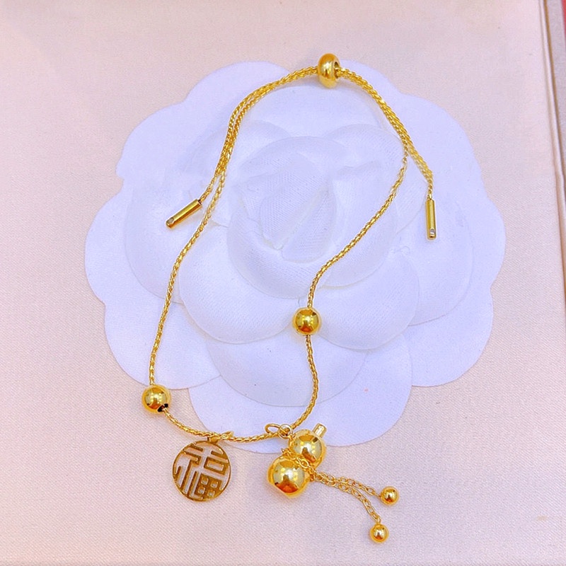 Vòng tay titan nữ không gỉ không phai màu thiết kế dạng bi tròn chữ phúc lộc may mắn thời trang cổ điển thanh lịch 2022
