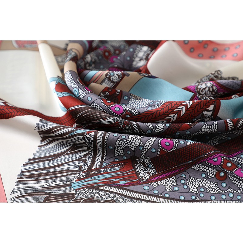 [NowShip2h] Khăn Lụa Vuông (Khăn Turban) Cao Cấp Họa Tiết Yên Ngựa Viền Chấm Bi Thanh Lịch Chất Chifon 70x70cm- Mã KL029