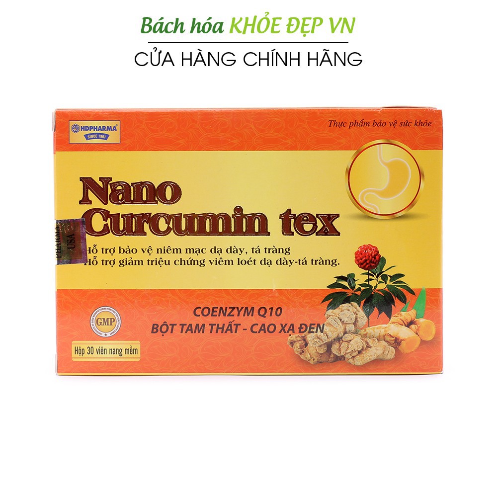 Viên tinh nghệ Nano Curcumin Tex Tam Thất Xạ Đen giảm viêm loét dạ dày, tá tràng Hộp 30 viên