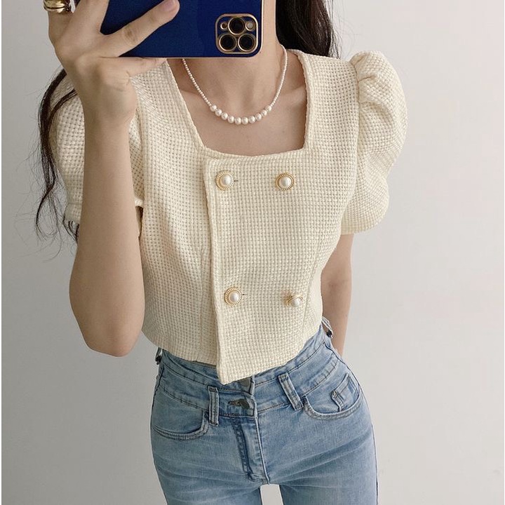 Áo dạ tweed nữ kiểu dáng croptop ngắn tay chất liệu dạ QC cao cấp 2022