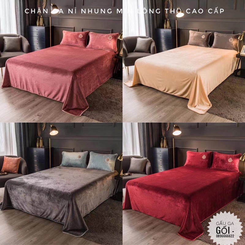 BỘ CHĂN GA NỈ LÔNG THỎ THÊU HOÀNG GIA CAO CẤP - CHĂN GA NỈ NHUNG MỊN