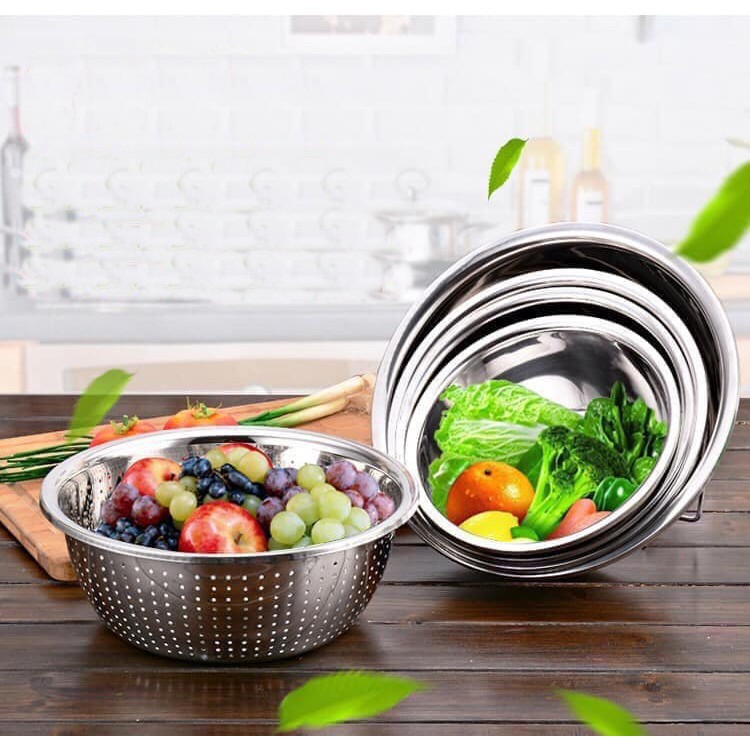 BỘ 5 THAU/RỔ INOX NHÀ BẾP LOẠI ĐẸP HỘP ĐỎ - E46