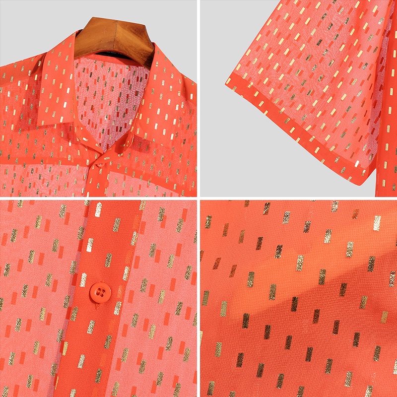 Áo sơ mi INCERUN tay ngắn xuyên thấu thoáng khí thời trang mùa hè cho nam