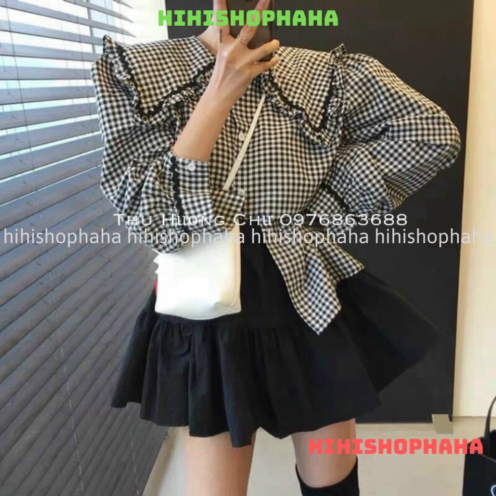Áo sơ mi nữ cổ bèo , áo babydoll tay bèo hàng QCCC loại 1 A00013 kaca hihishophaha