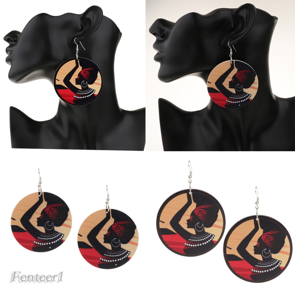 Fenteer 1) Bông Tai Gỗ Hình Tròn Đen Phong Cách Dân Tộc