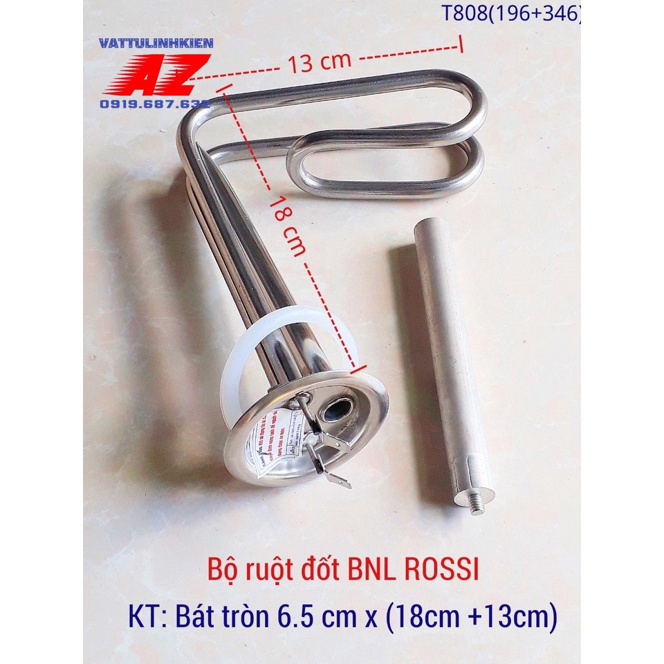 Bộ linh kiện ruột đốt Bình nóng lạnh ROSSI - TÂN Á 15L thân cong, bát tròn 6,5cm x 18cm+13cm + Thanh magie 5mm(196+346