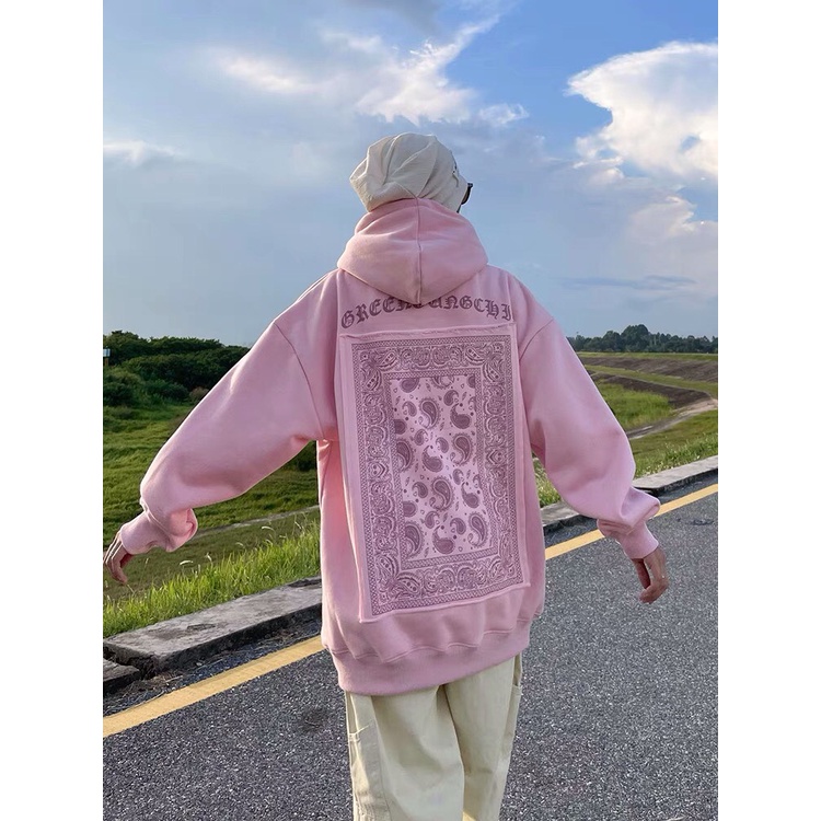 Áo Hoodie Bandana Nữ MEESTORE- Sweater Hồng Họa Tiết Thổ Cẩm Dáng Rộng Tay Bồng Mũ 2 Lớp Ullzang