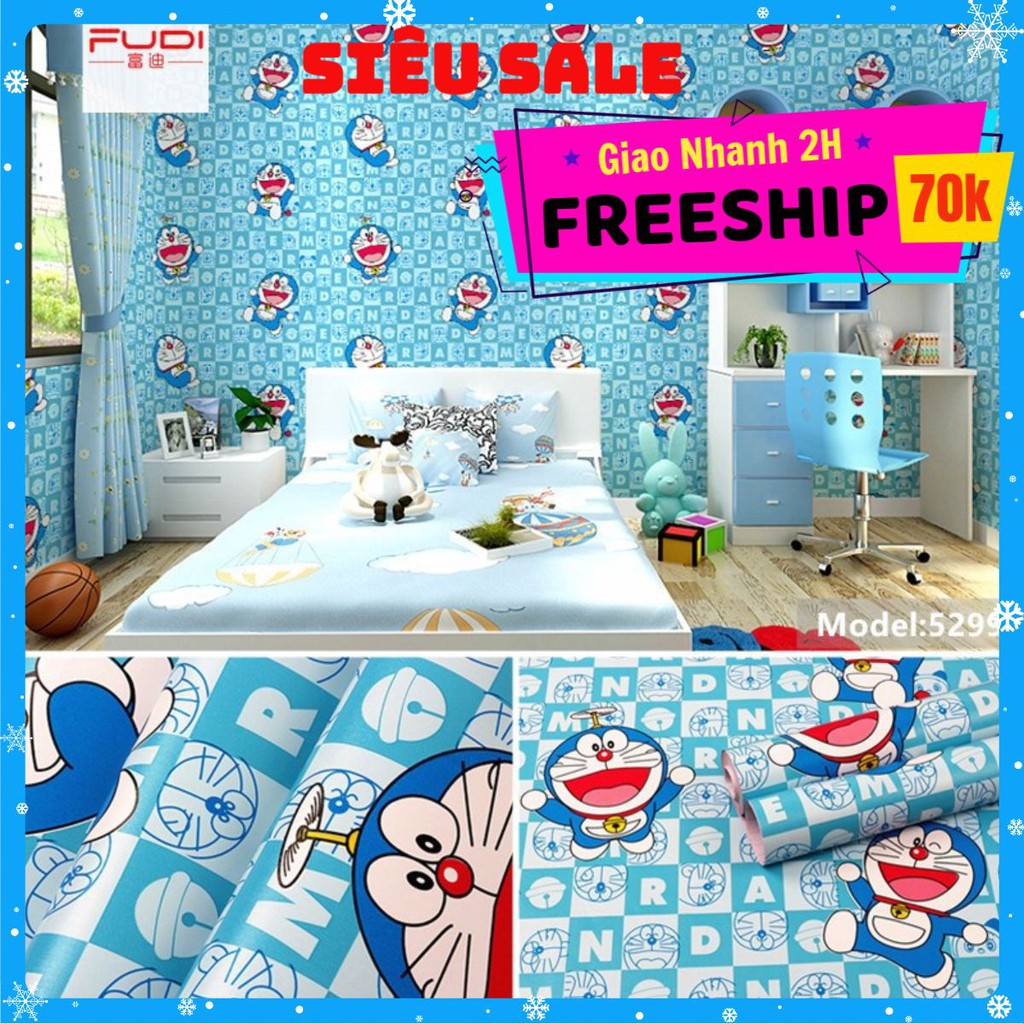10M GIẤY DÁN TƯỜNG DOREMON CHỮ KHỔ RỘNG 45CM