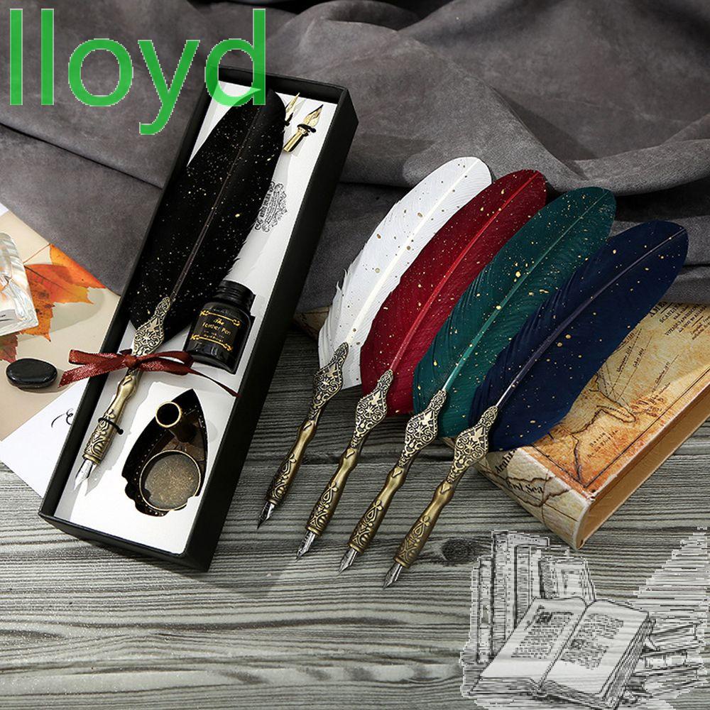 Lloyd Bộ Bút Mực Viết Thư Pháp Họa Tiết Lông Vũ Cổ Điển Kèm Đế Thay Thế Và 2 Ngòi Thay Thế