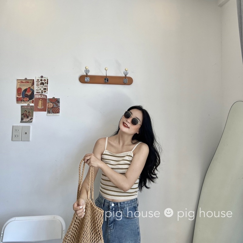 Áo hai dây len kẻ sọc vintage màu xinh chất đẹp ( Ảnh thật )