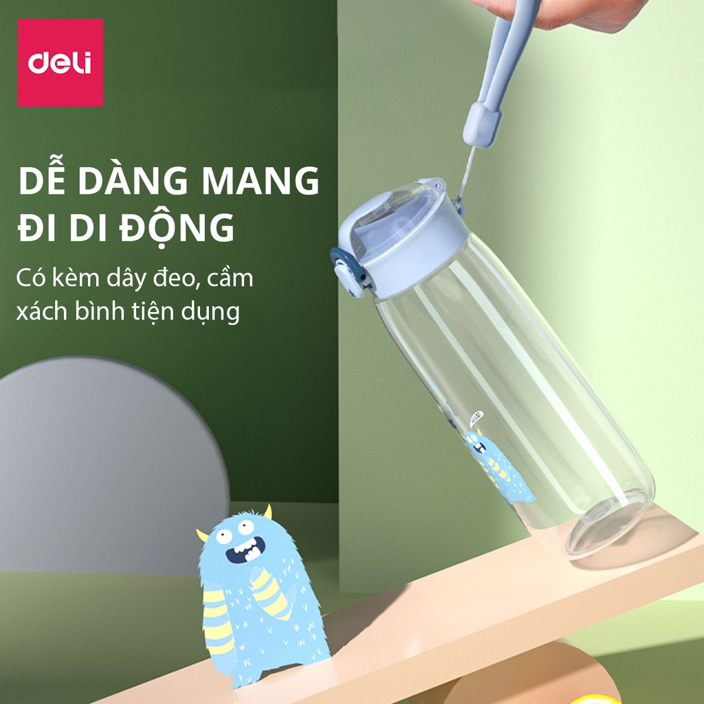 Bình nước trẻ em Deli - Nhựa TRITAN AN TOÀN, BPA FREE CÓ KIỂM ĐỊNH CHẤT LƯỢNG, Dung tích  400/600 ml monster đáng yêu