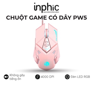 Chuột gaming có dây Inphic PW5P màu hồng/đen Hỗ trợ điều chỉnh DPI 4 tốc độ – Chính hãng