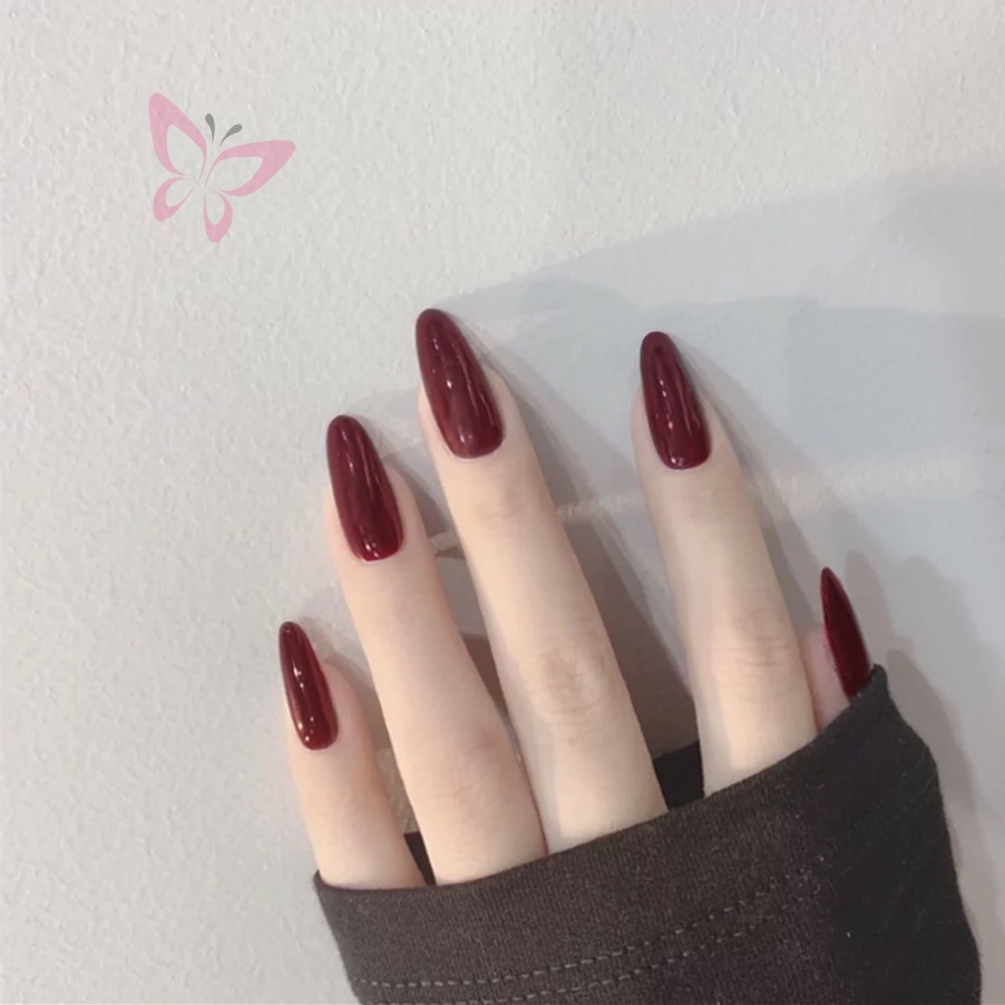 Set 24 Móng Tay Giả Nina CS-80 Màu Đỏ Rượu Vang Thời Trang