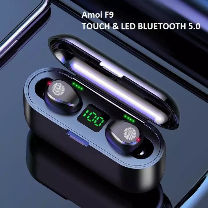 Tai nghe Bluetooth AMOI F9 TWS 5.0 bản QUỐC TẾ không dây cảm ứng chống nước IPX5, chống ồn pin 2500mAh