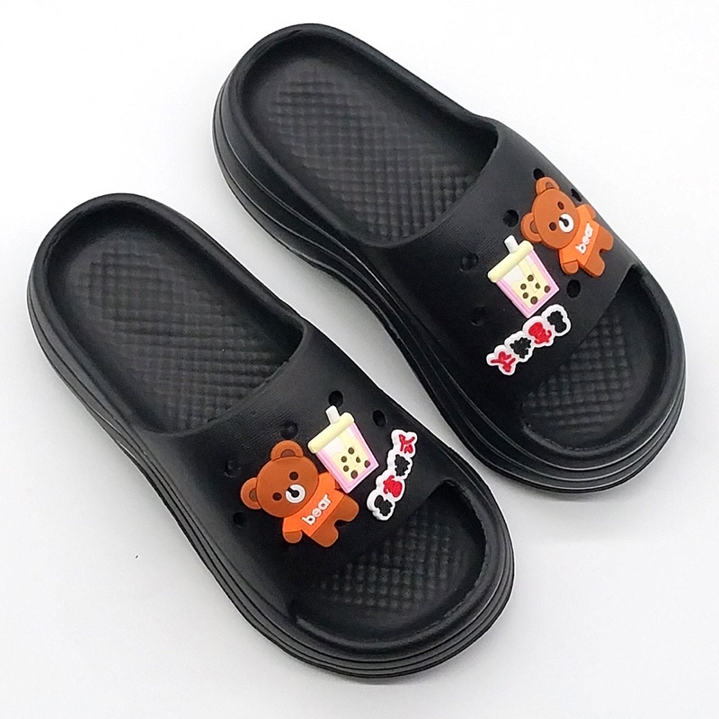 Dép bánh mì nữ đế độn 6cm tặng kèm 6 sticker gấu trà sữa cute giúp nàng tăng chiều cao - DL161