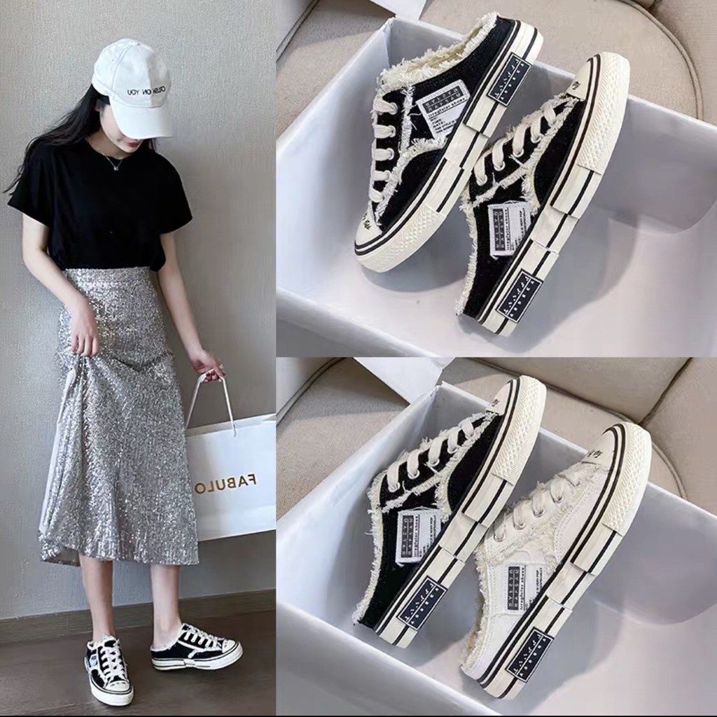 [Mã WAMT2405 giảm 10K đơn 0K] xVESSEL Giày Sục Nữ Thể Thao style rách đế cao 3,5-4cm | BigBuy360 - bigbuy360.vn