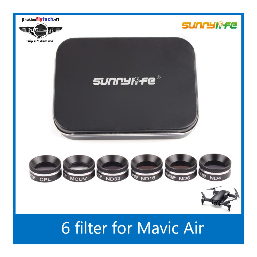 Combo 6 filter Mavic air - chính hãng sunnylife - ND4/8/16/32 + CPL + MCUV - 6 filter để sử dụng tùy trường hợp