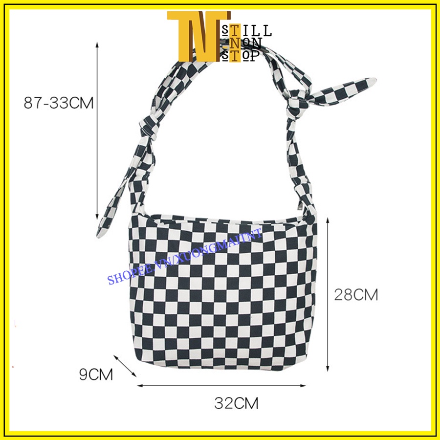 Túi tote đeo chéo nam nữ caro vải canvas phong cách ulzzang unisex đi học đi chơi - XUONGMAITNT