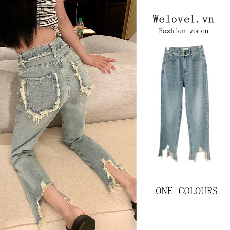Quần jeans Dài Rách Gối Thời Trang Dành Cho Nữ