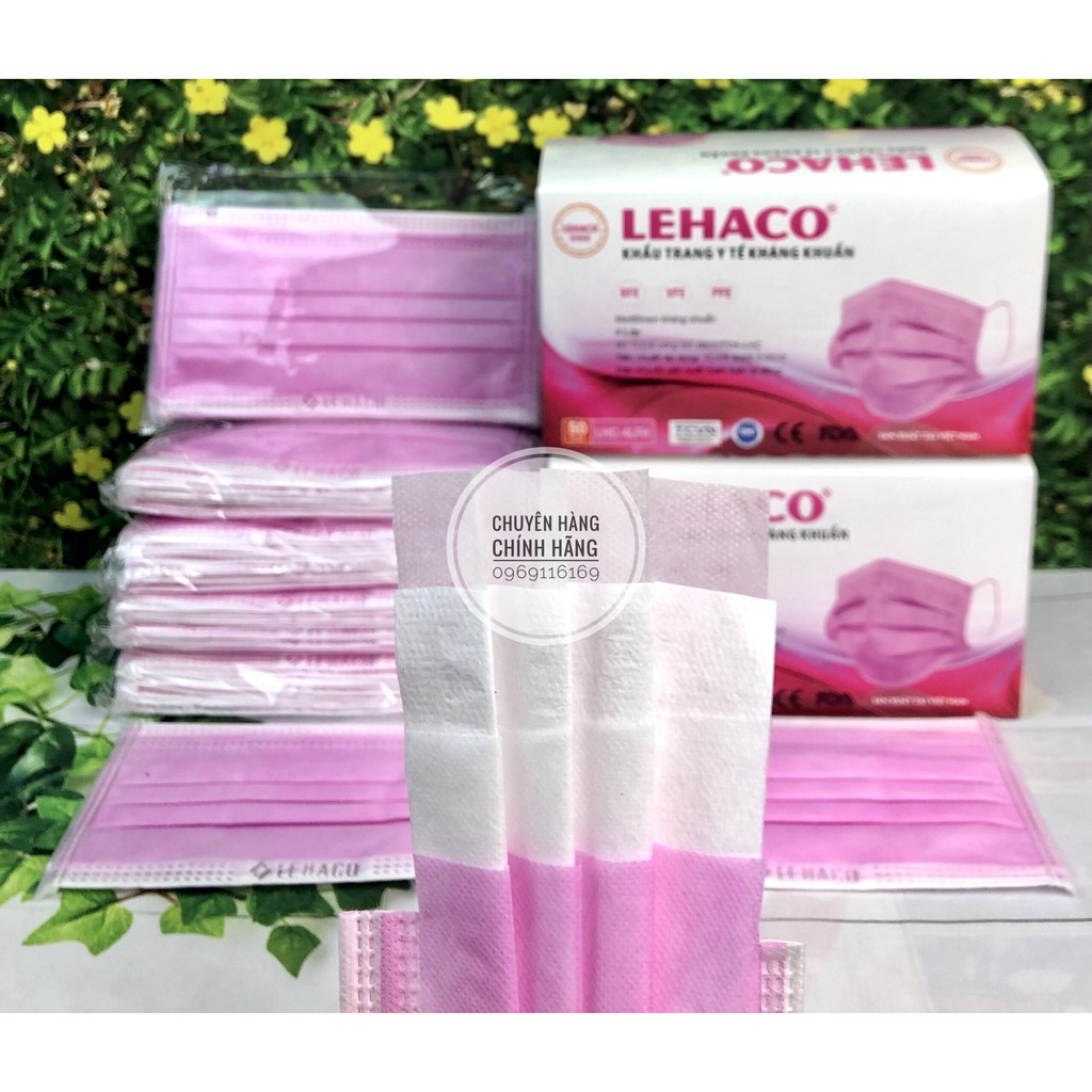 Khẩu Trang Kháng Khuẩn Màu HỒNG Lehaco 4 lớp  50 cái/ hộp - Khẩu Trang y tế Lehaco Kháng Khuẩn